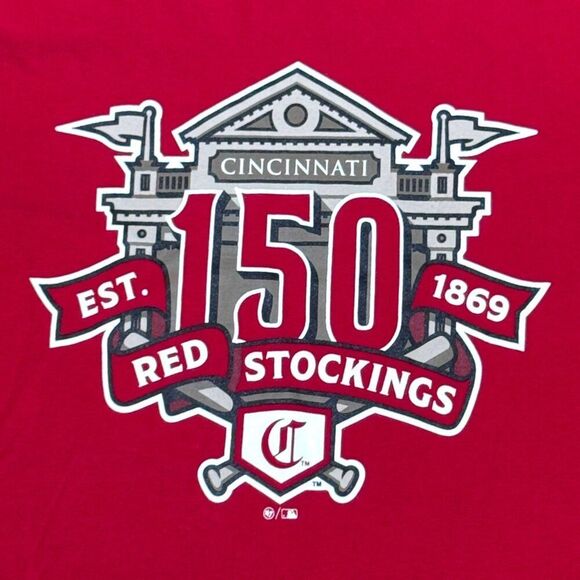 Cincinnati Reds 150th Anniversary Red Stockings Mens T-Shirt M 100% Cotton 47 - Picture 2 of 5